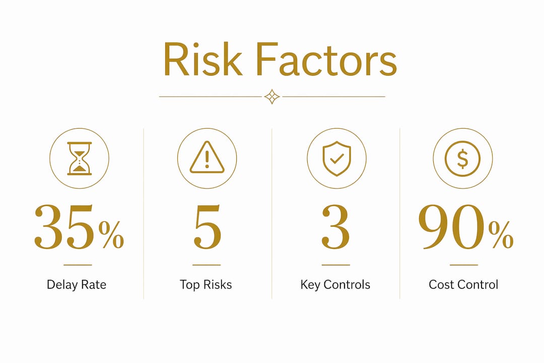 Infographic illustrating key risk factors and controls in commercial construction