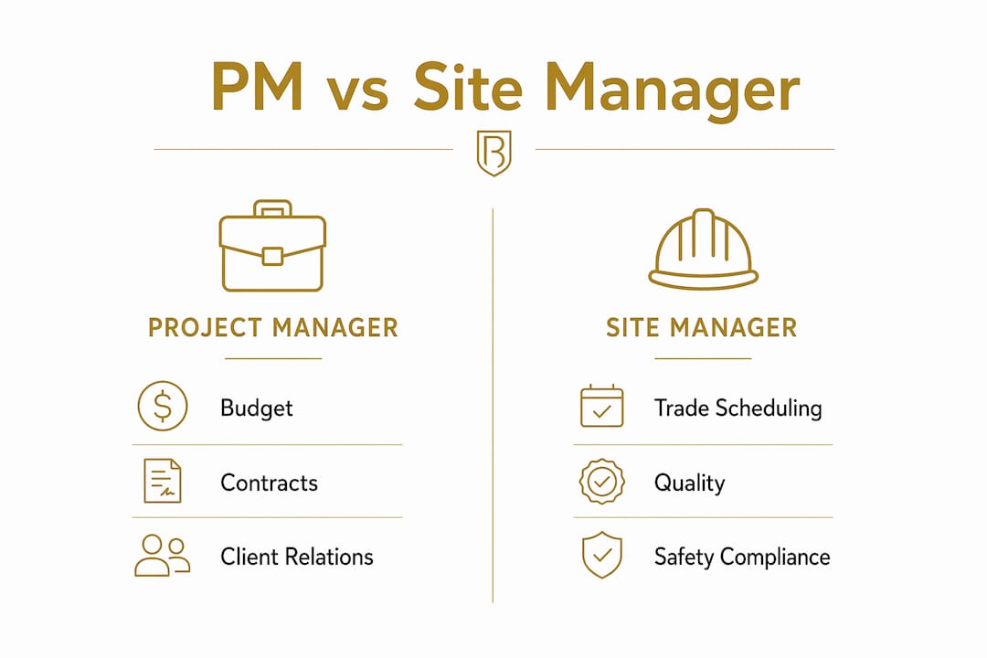 Infographic comparing project manager and site manager roles