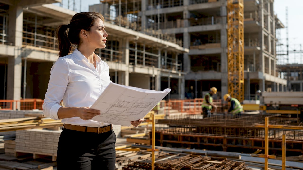 Project manager inspecting active construction site