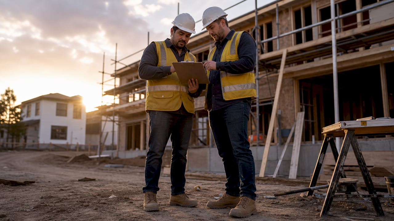 Contractor and client discussing project on site