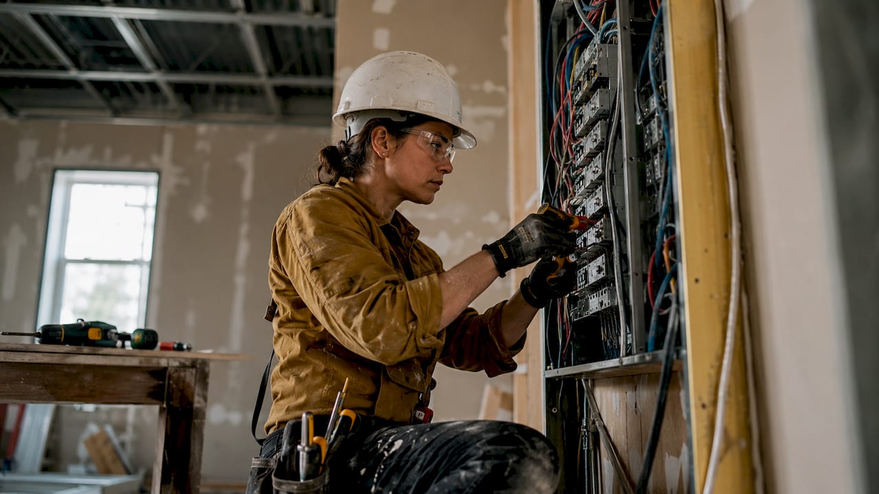 Electrician wiring commercial building panel