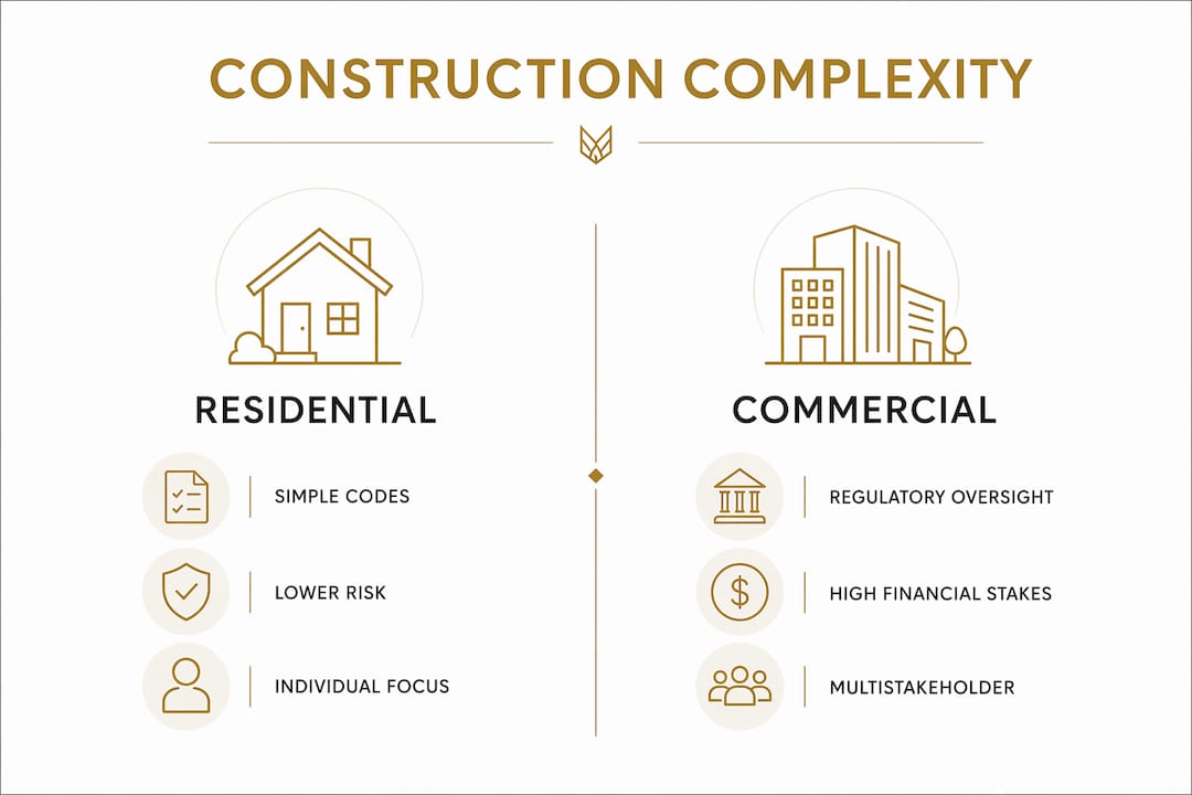 Infographic comparing commercial and residential construction