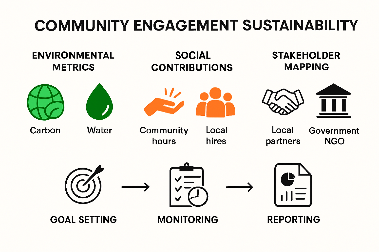 Infographic showing sustainability performance metrics and stakeholder strategies