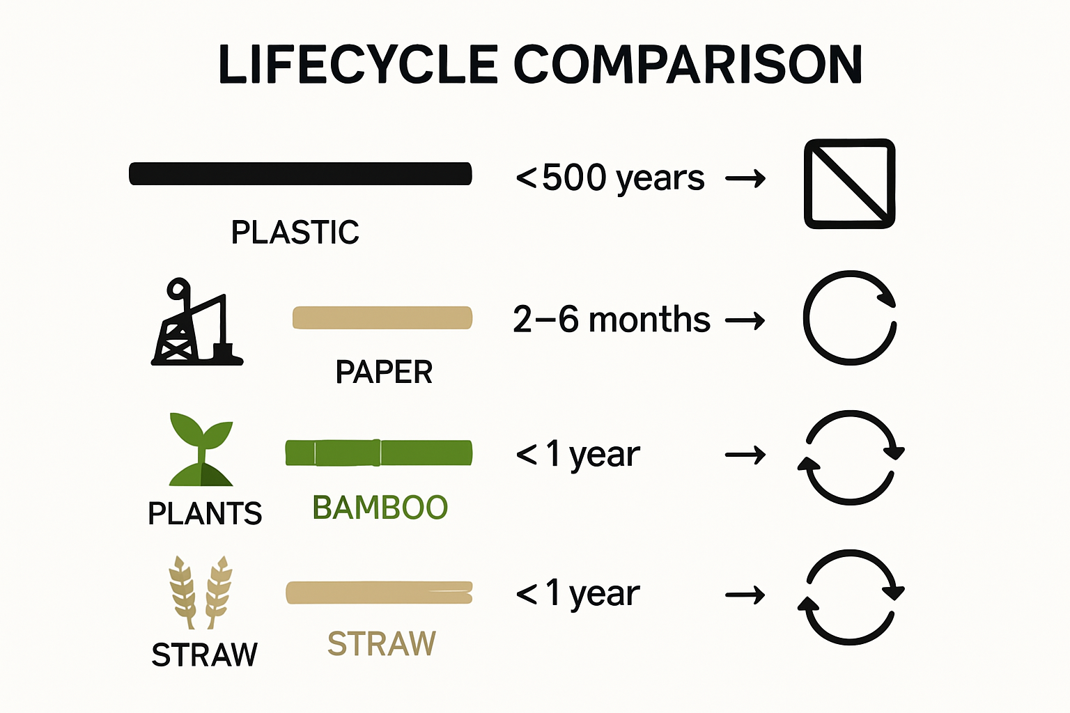 Lifecycle of plastic versus eco-friendly straws infographic