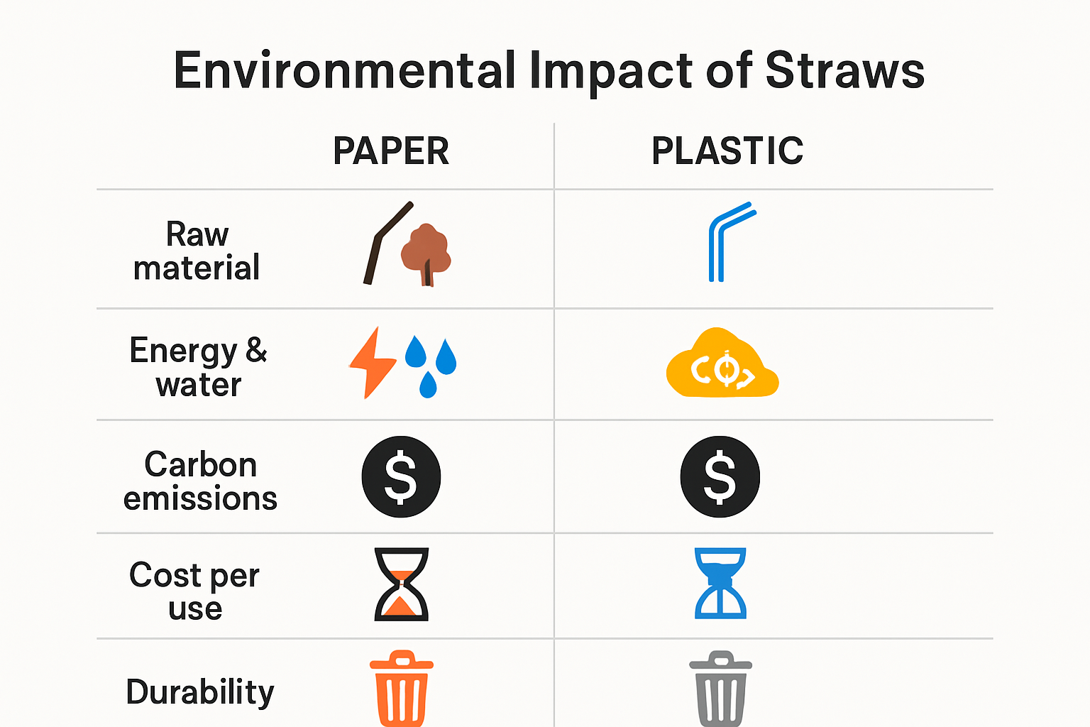 Lifecycle environmental comparison of paper and plastic straws