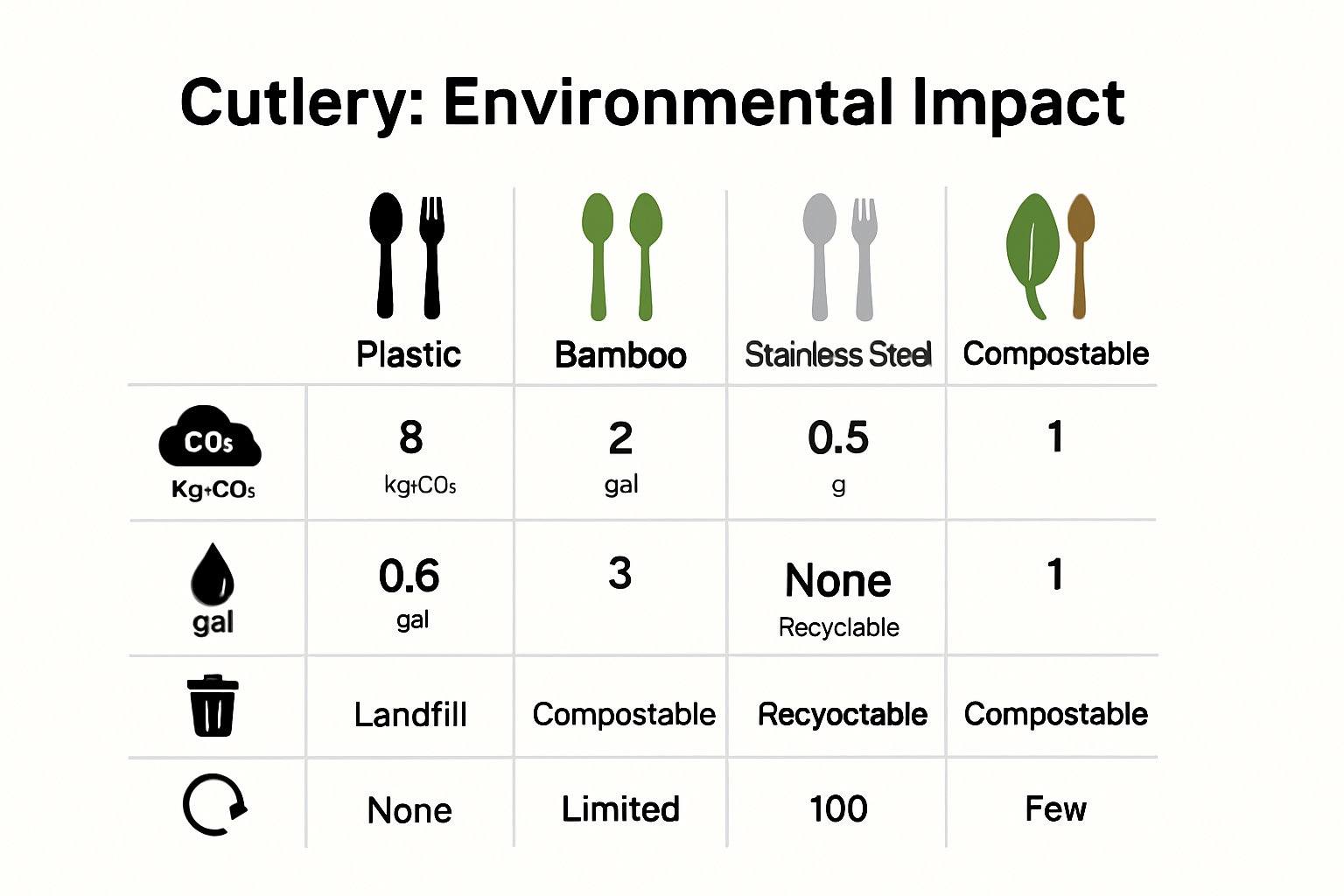 Infographic comparing lifecycle of different cutlery alternatives