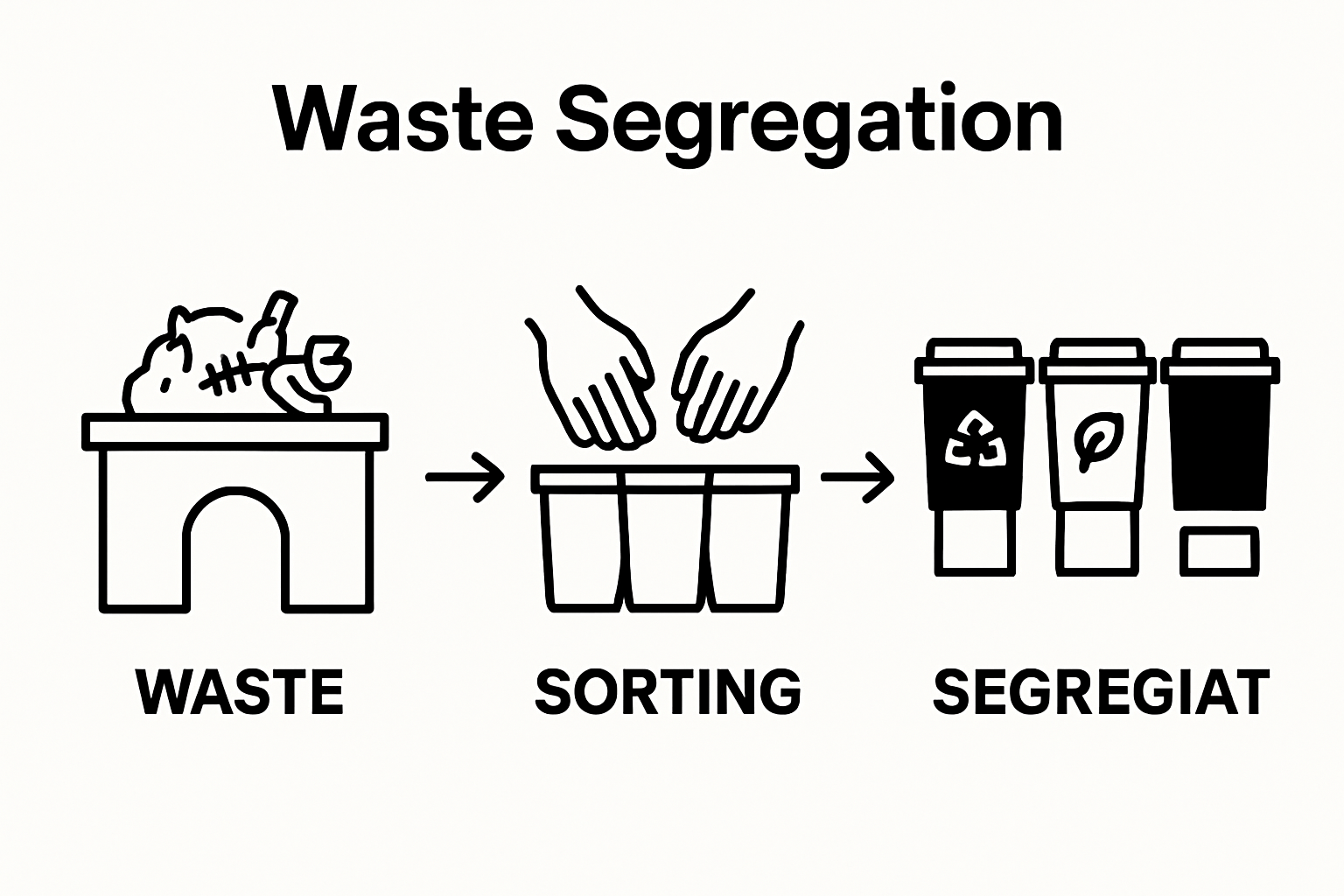 Infographic showing hospitality waste sorted into three different bins