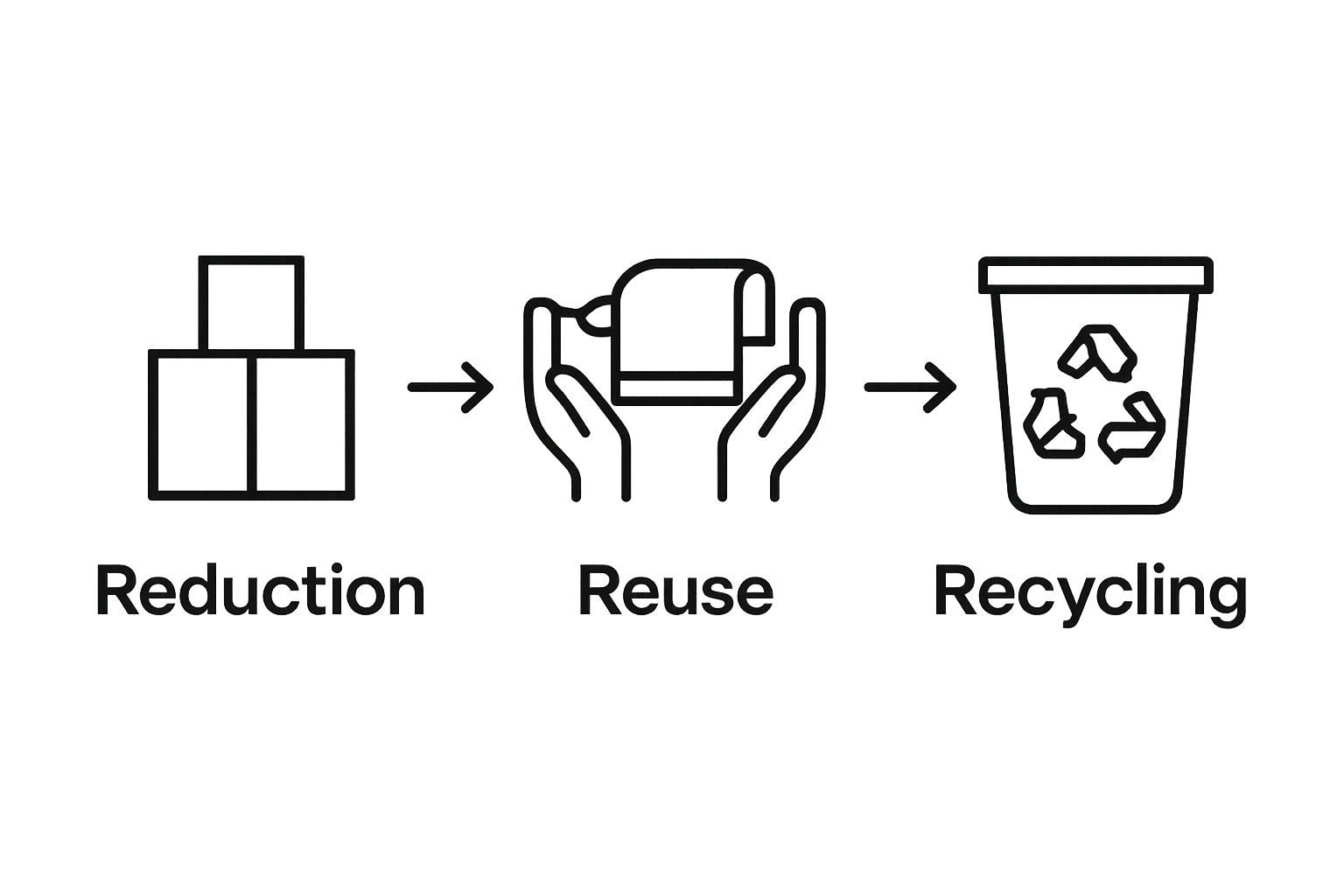Simple infographic showing reduction, reuse, recycling cycle for waste minimization
