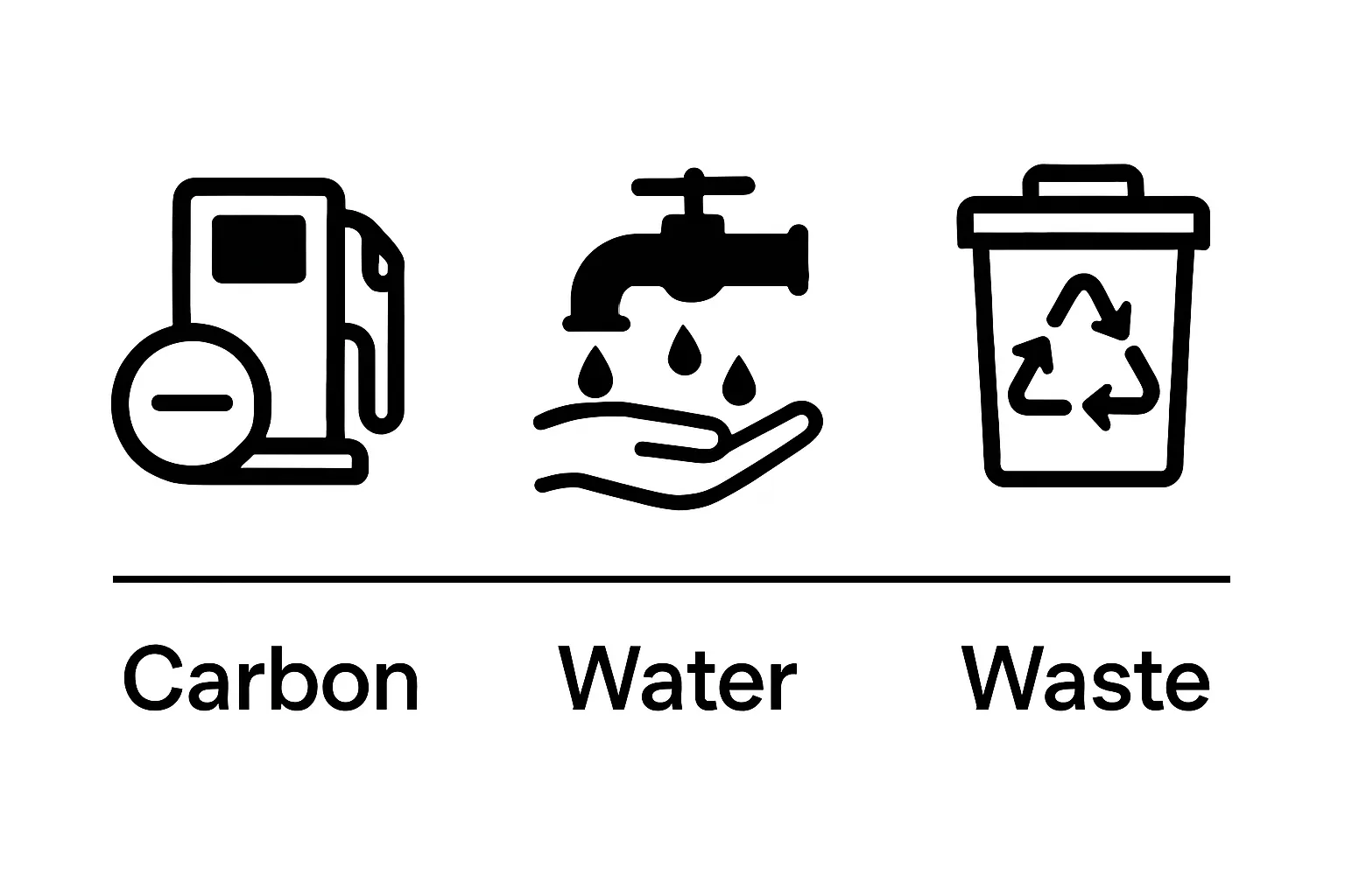 Carbon, water, and waste reduction icons for eco friendly amenities