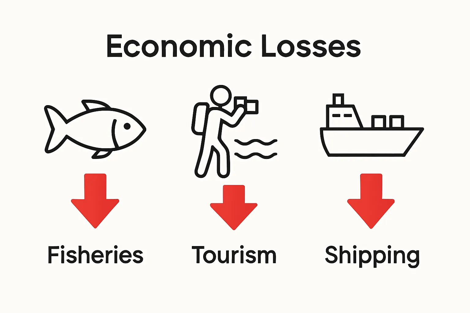Infographic showing economic impact on fishing, tourism, shipping