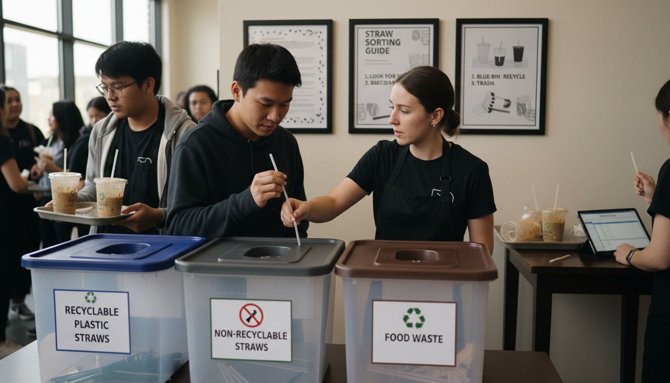 plastic straw sorting station