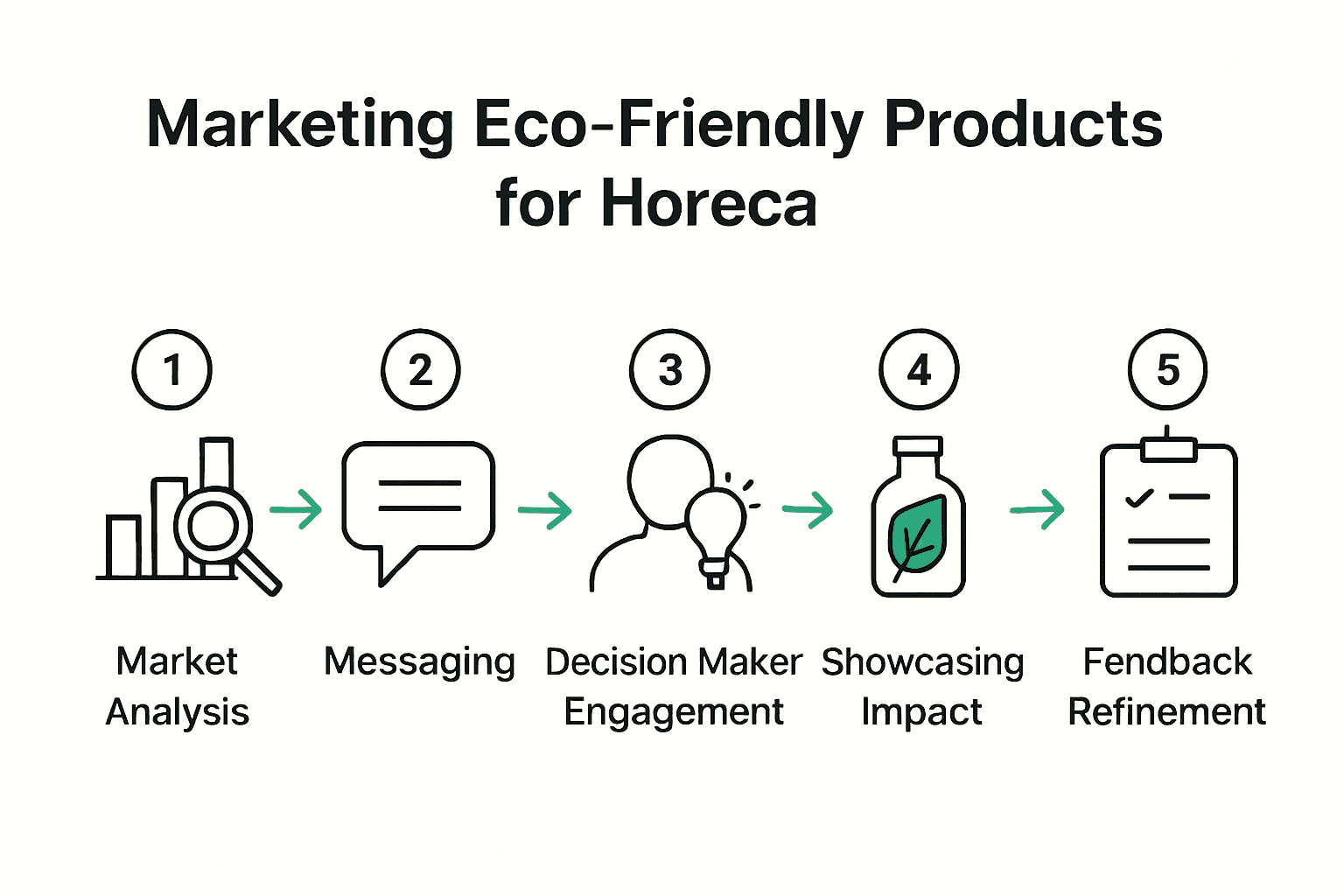 Infographic showing 5 steps to market eco friendly products for HoreCa