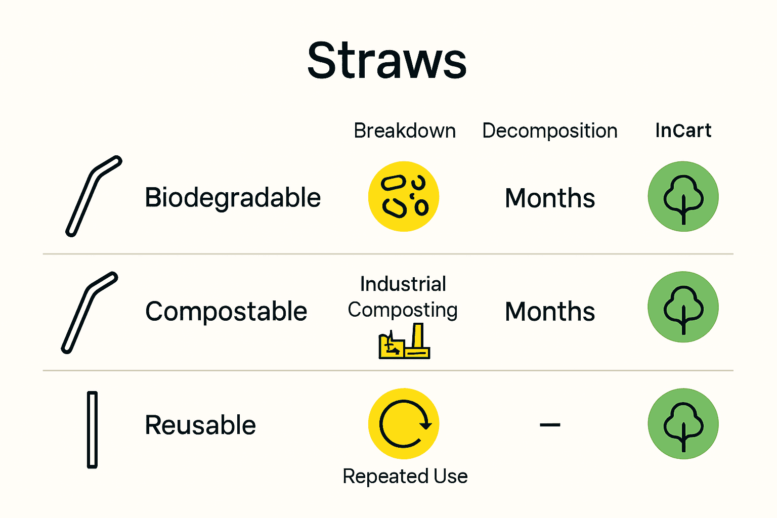 Infographic comparing biodegradable compostable and reusable straw options
