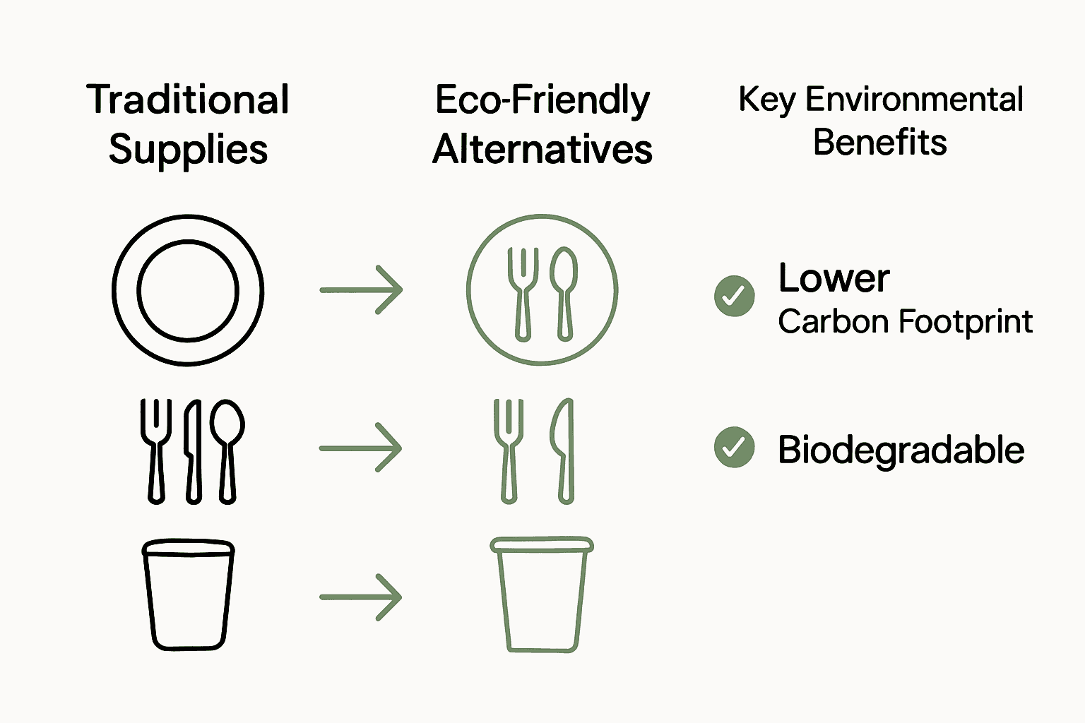 Infographic comparing traditional vs eco-friendly restaurant supplies and their benefits.