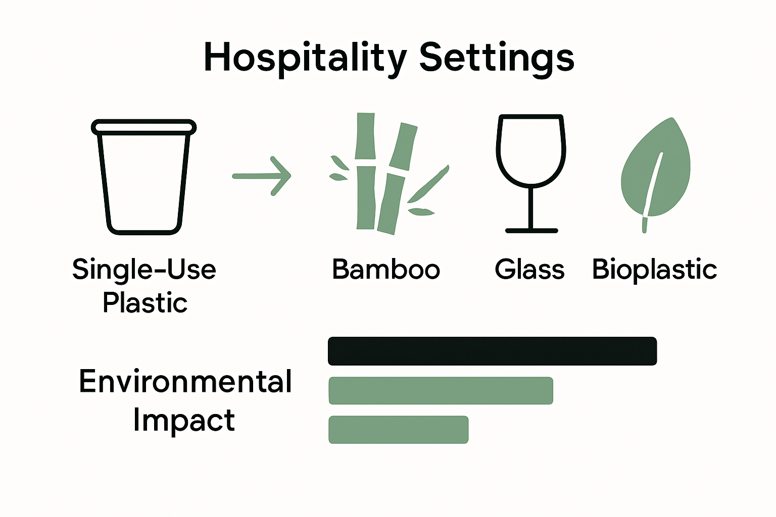 Infographic comparing plastic and sustainable alternatives in hospitality.