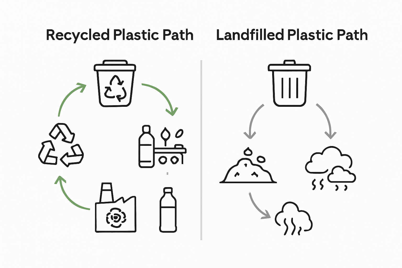 Infographic comparing recycled and landfilled plastics