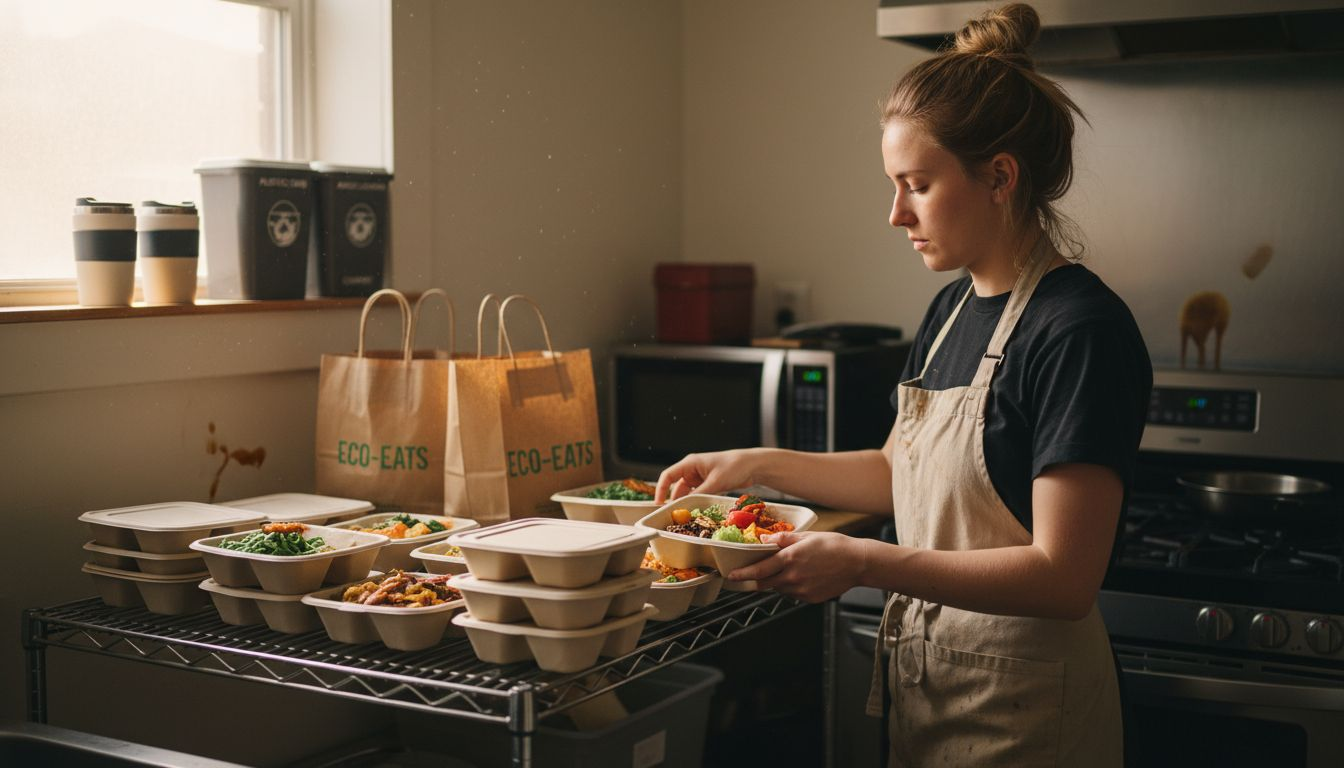 Chef using plant-based food containers