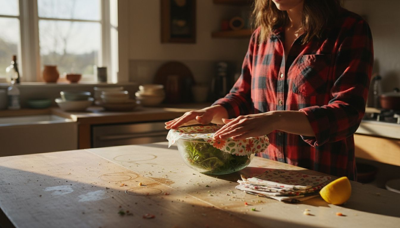Person covering bowl with beeswax wrap