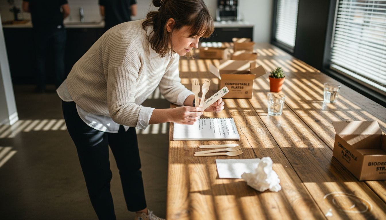 Employee compares eco-friendly material options