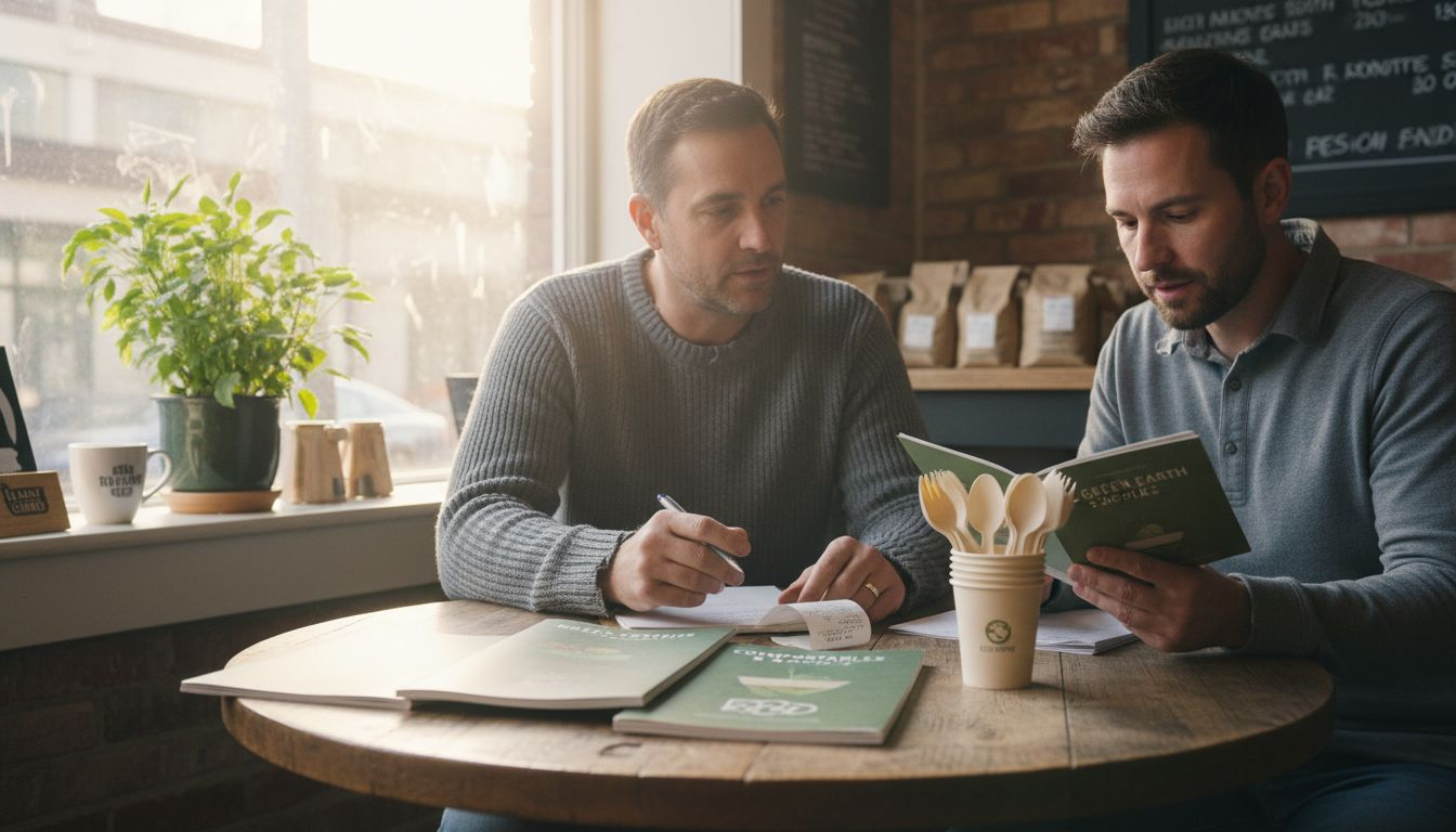 Cafe owner meeting with eco supplier