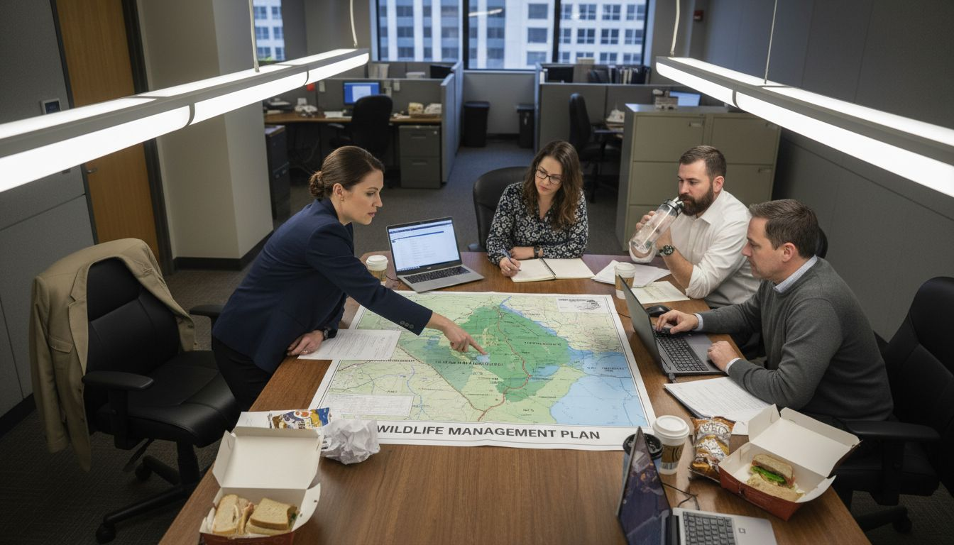 Wildlife management stakeholders reviewing habitat plan