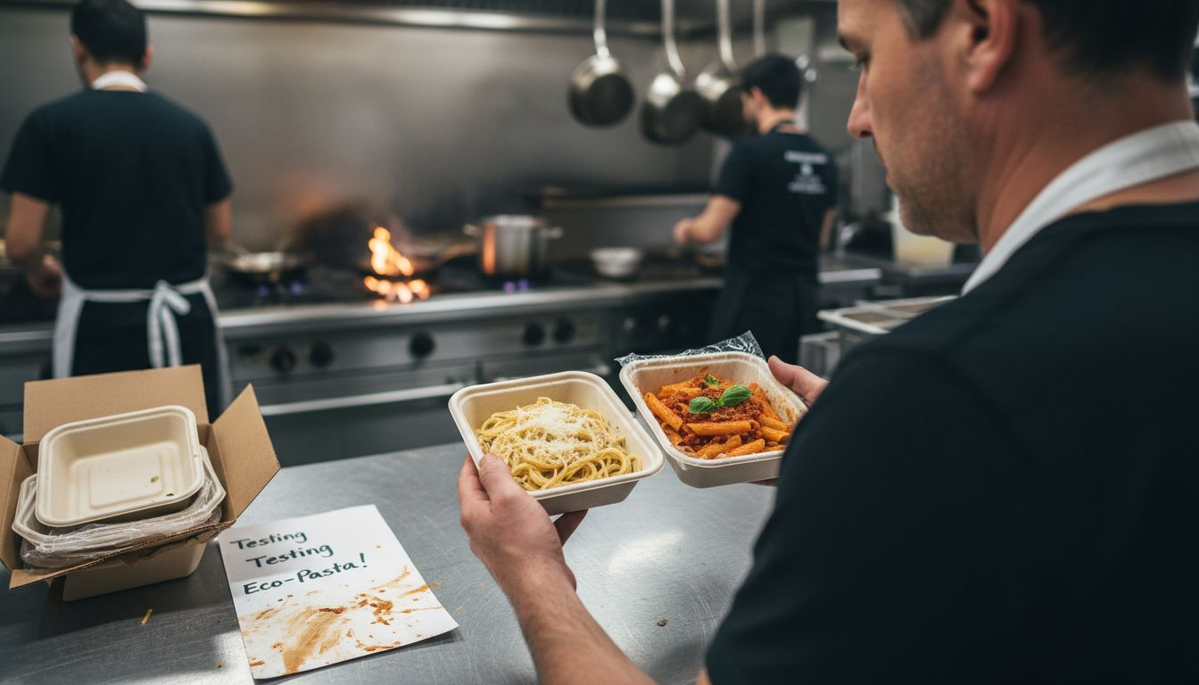 Chef testing biodegradable food container types