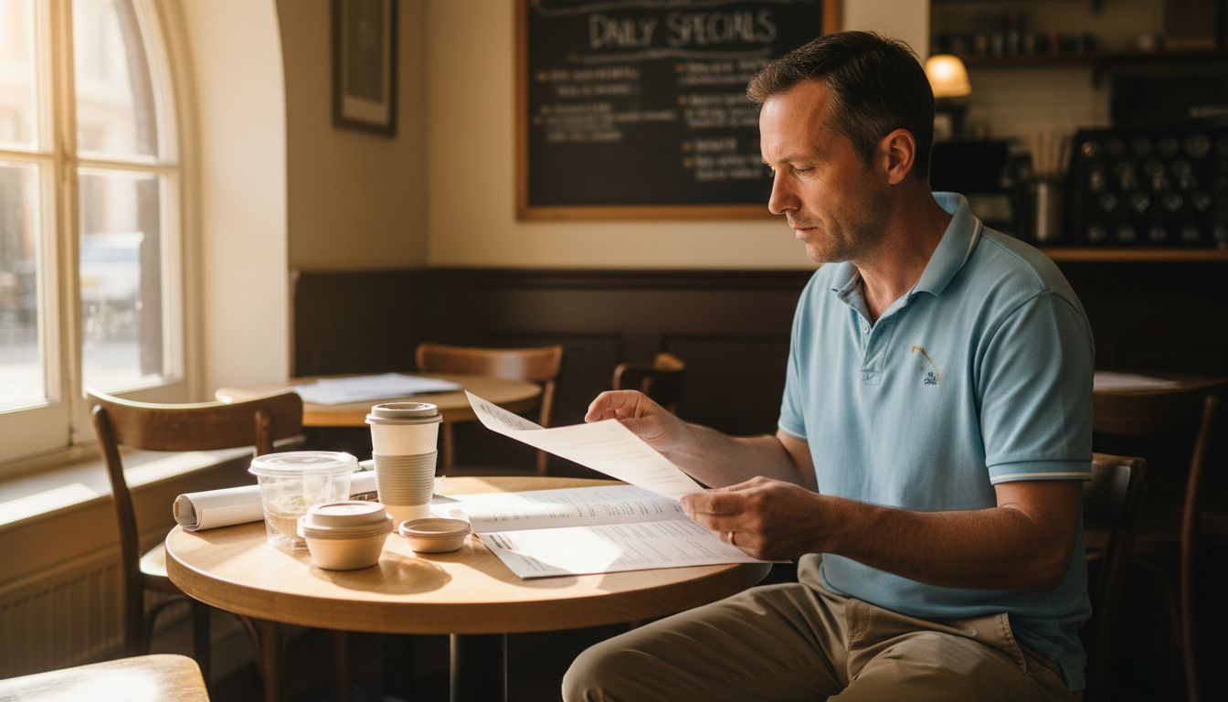 Manager reviewing bioplastic packaging samples