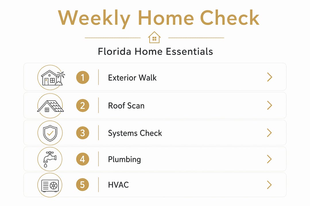 Why Florida Homes Need Weekly Checks to Stay Safe Infographic of Florida home weekly check steps