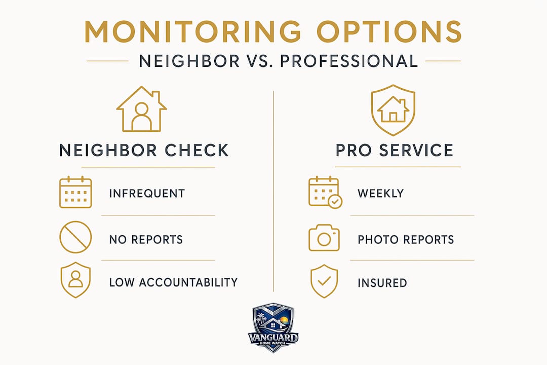Infographic neighbor check versus professional monitoring