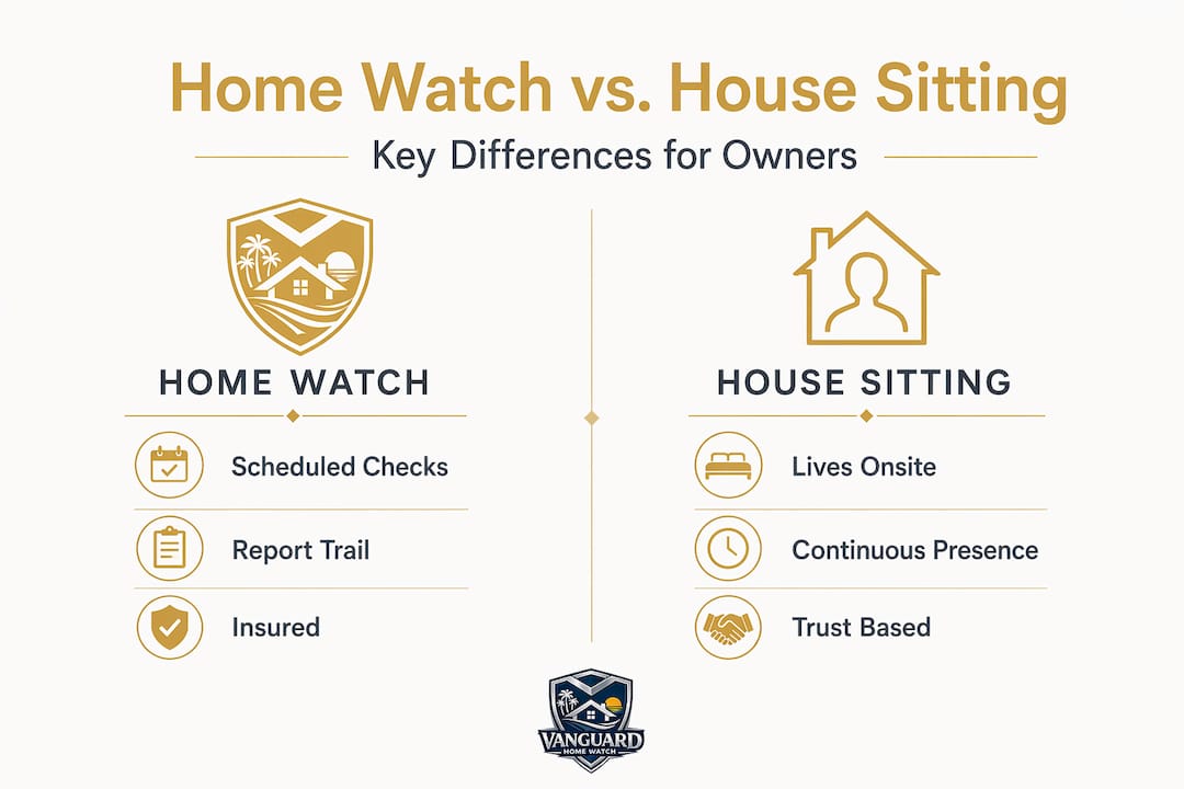 Home Watch vs. House Sitting: What Owners Must Know Infographic comparing home watch and house sitting