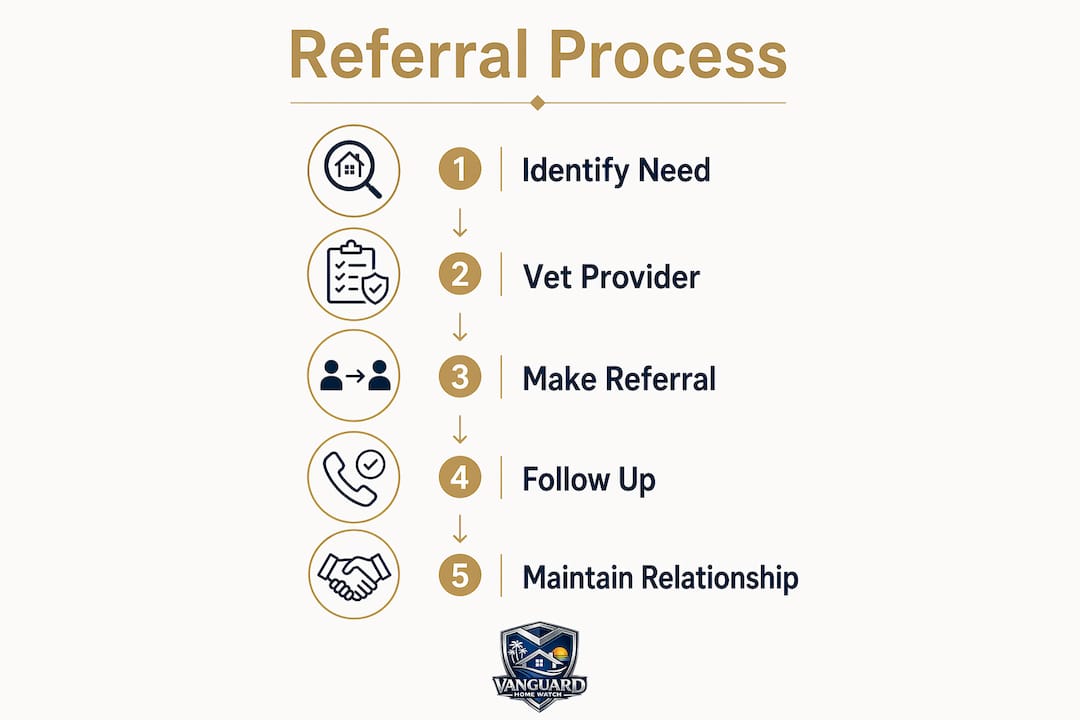 Infographic showing steps in home watch referral process