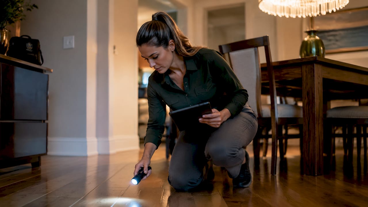 What Does a Home Watch Inspector Do for Your Home? Inspector checking under kitchen sink for leaks