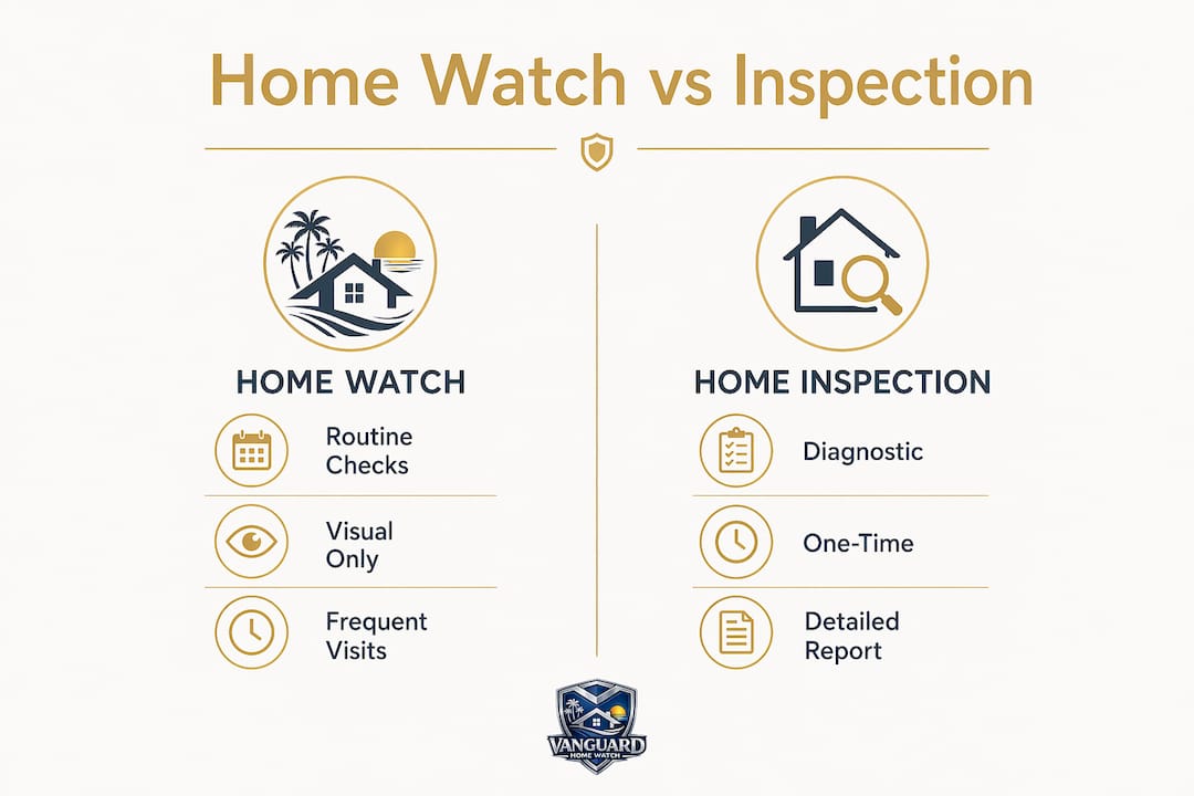 What Does a Home Watch Inspector Do for Your Home? Comparison infographic of home watch and home inspection