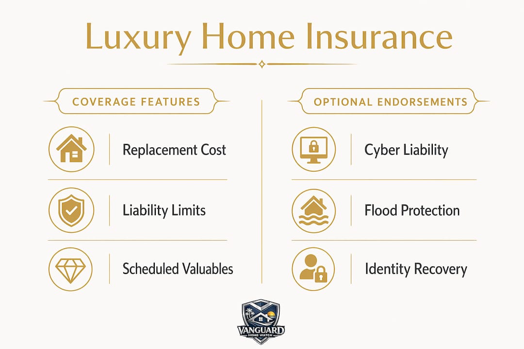 Infographic outlining luxury home insurance coverage features