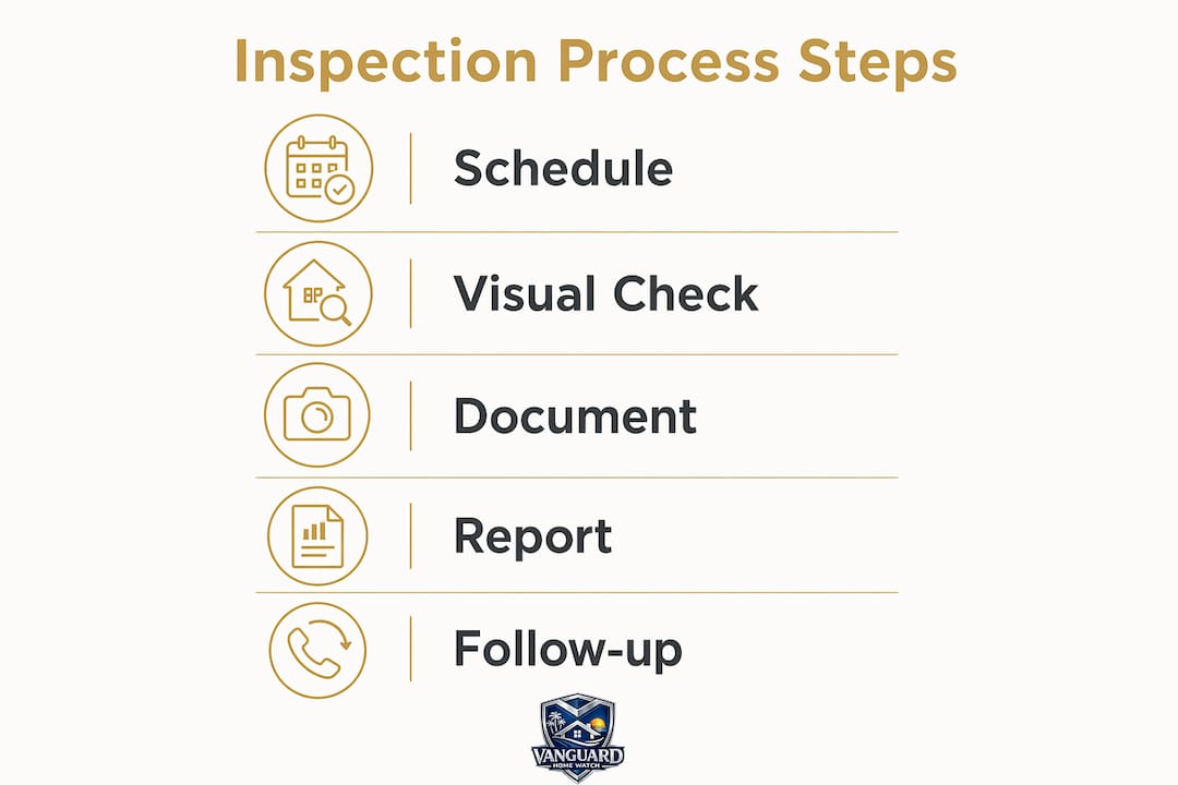 Home Watch Reporting Process Explained for Property Owners Infographic illustrating steps of home watch inspection process