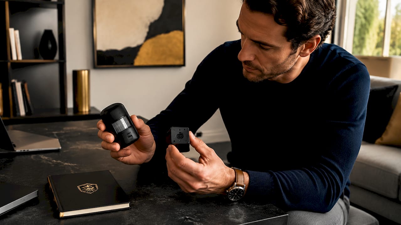 Discreet Home Monitoring Service: What You Need to Know Hands comparing home monitoring sensor and camera