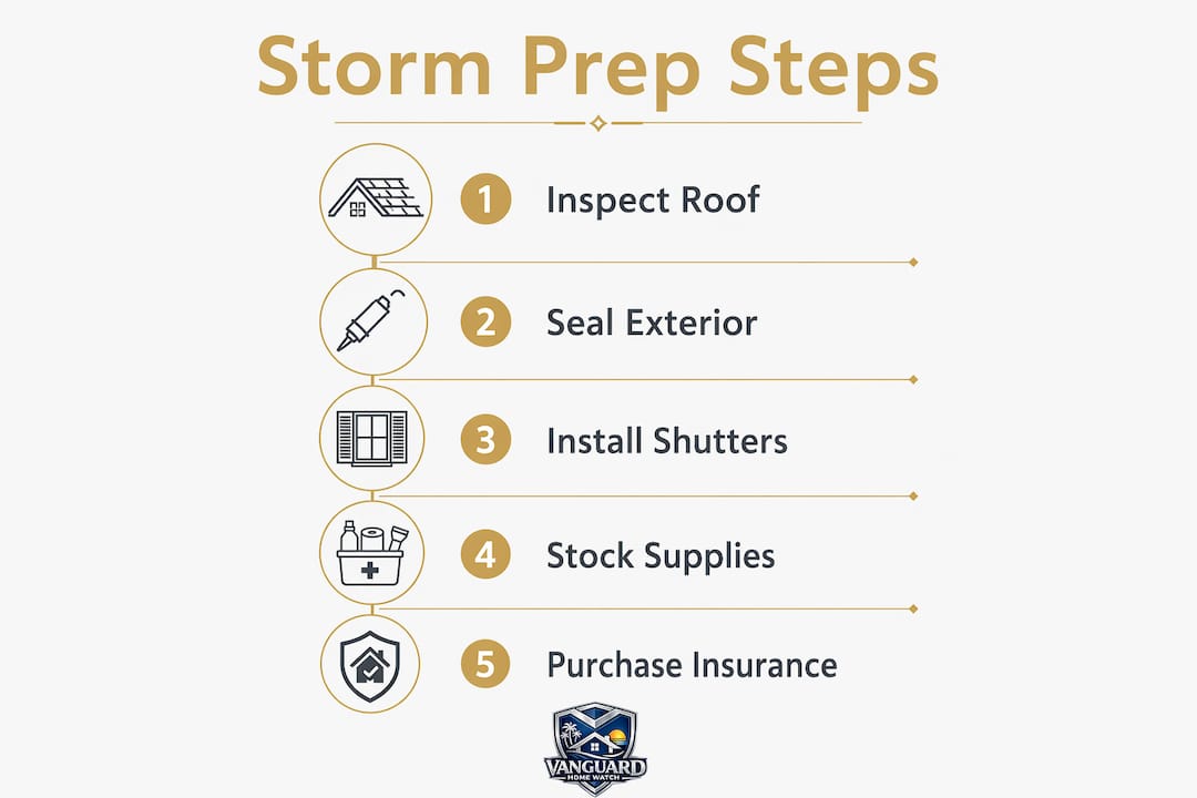 Storm Prep for Your Seasonal Home in Naples Infographic listing key storm preparation steps for seasonal homes