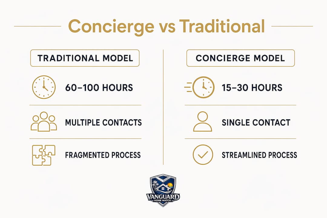 Real Estate Concierge Service Explained for Buyers Infographic comparing traditional and concierge real estate models