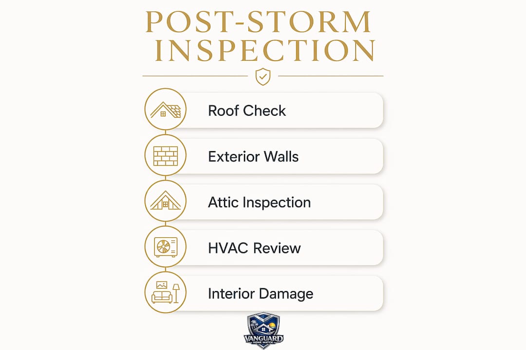 What Does Home Watch Include After a Storm? Infographic showing post-storm home inspection steps