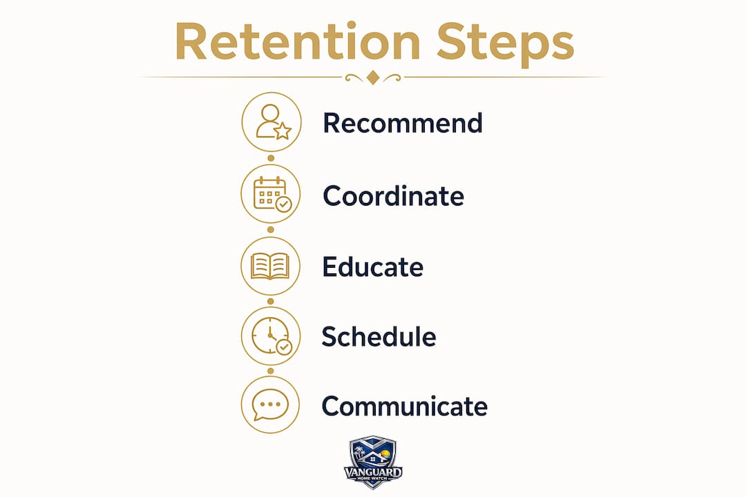 Why Home Watch Builds Realtor Client Retention Infographic showing steps to improve realtor client retention