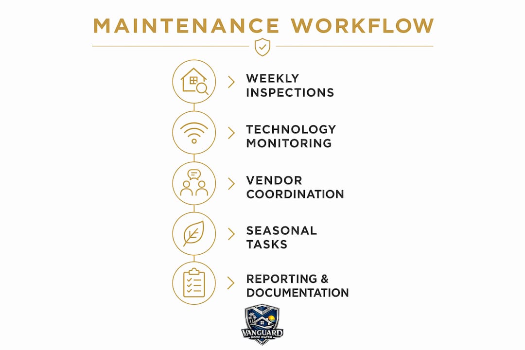 Florida Second Home Maintenance Workflow for Absentee Owners Infographic showing maintenance workflow steps