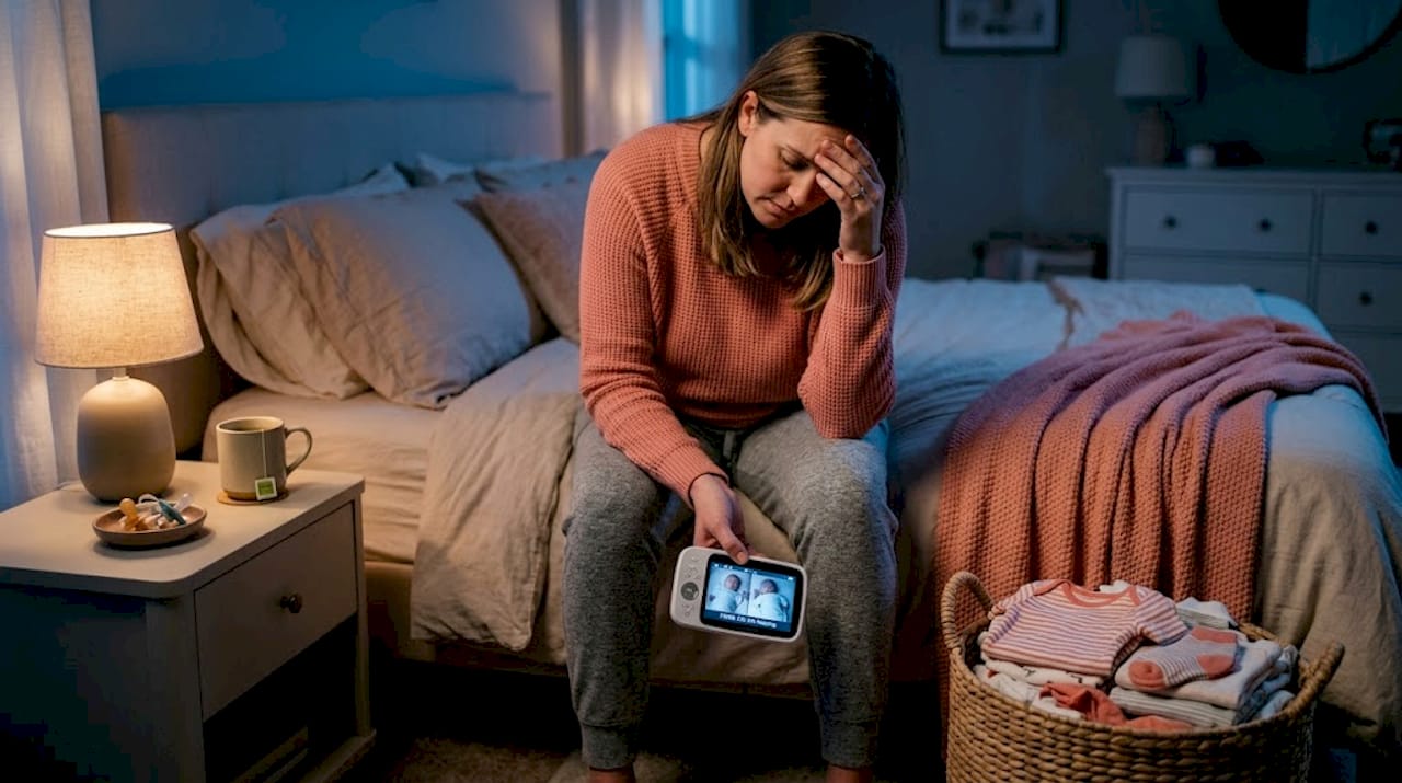 Parent monitoring twins overnight in bedroom