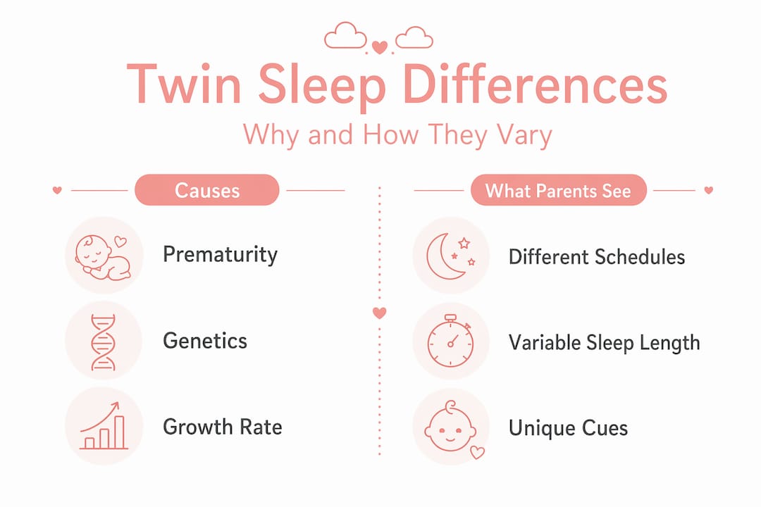 Infographic comparing causes and effects of twin sleep differences