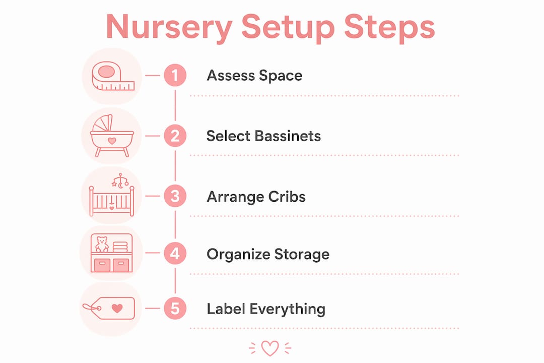 Infographic with steps for setting up twin nursery