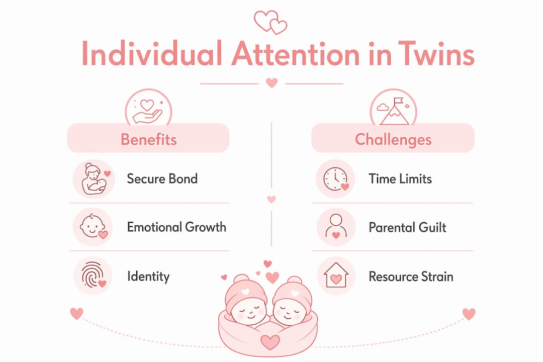 Infographic comparing benefits and challenges of individual twin attention