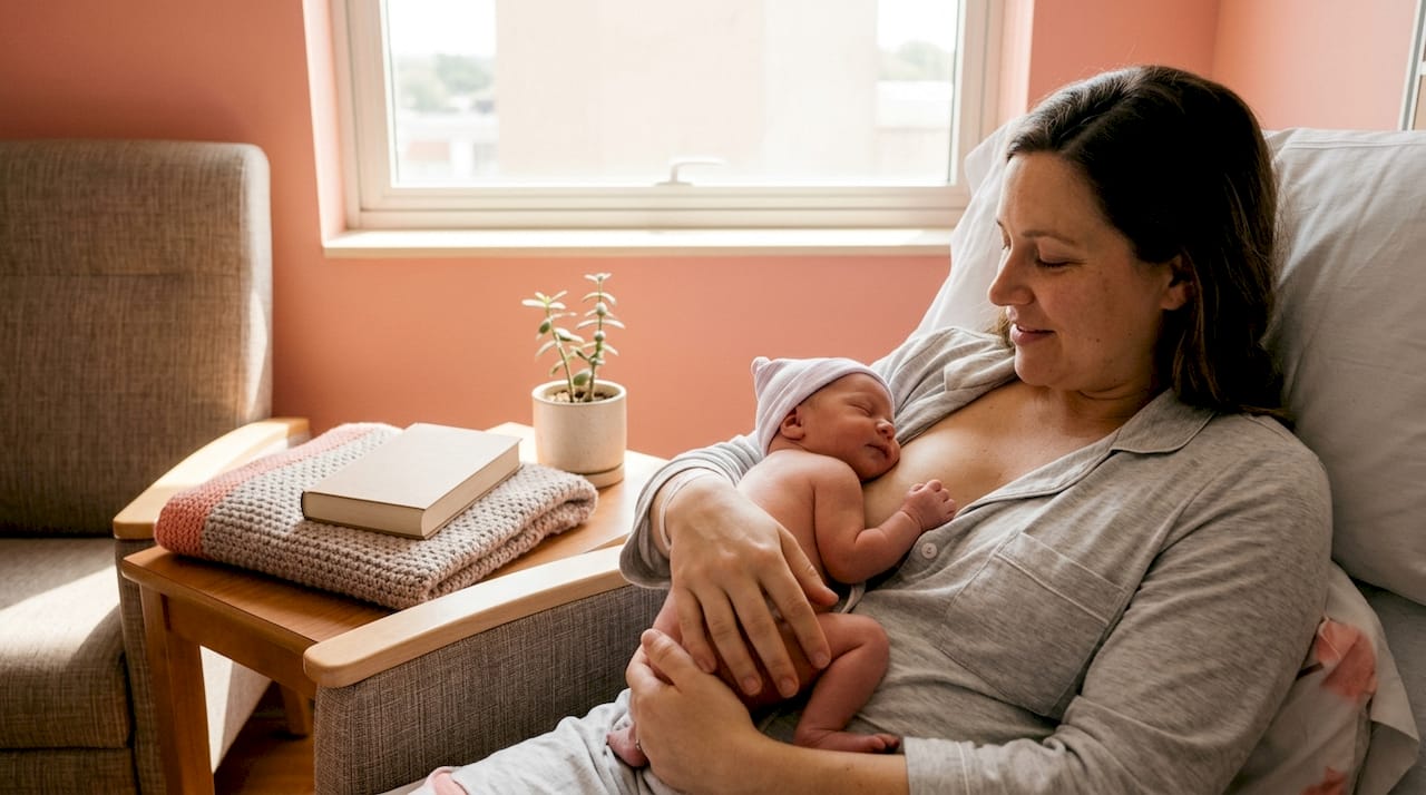 Mother hands holding twins skin to skin contact