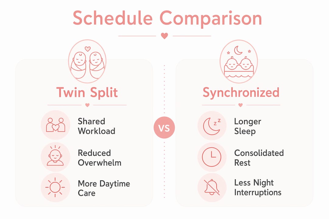 Infographic comparing twin split and synchronized schedules