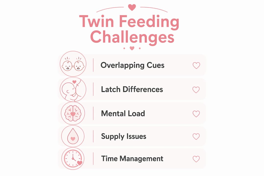 Infographic outlining challenges in feeding twins