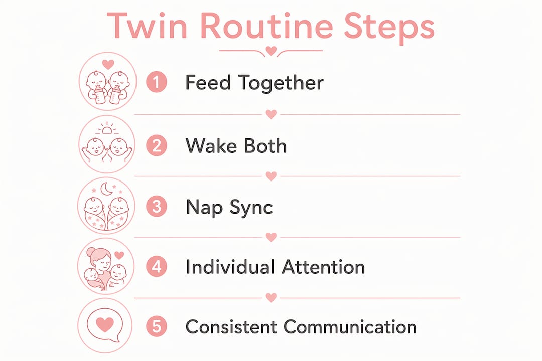 Infographic illustrating key steps for twin care routines