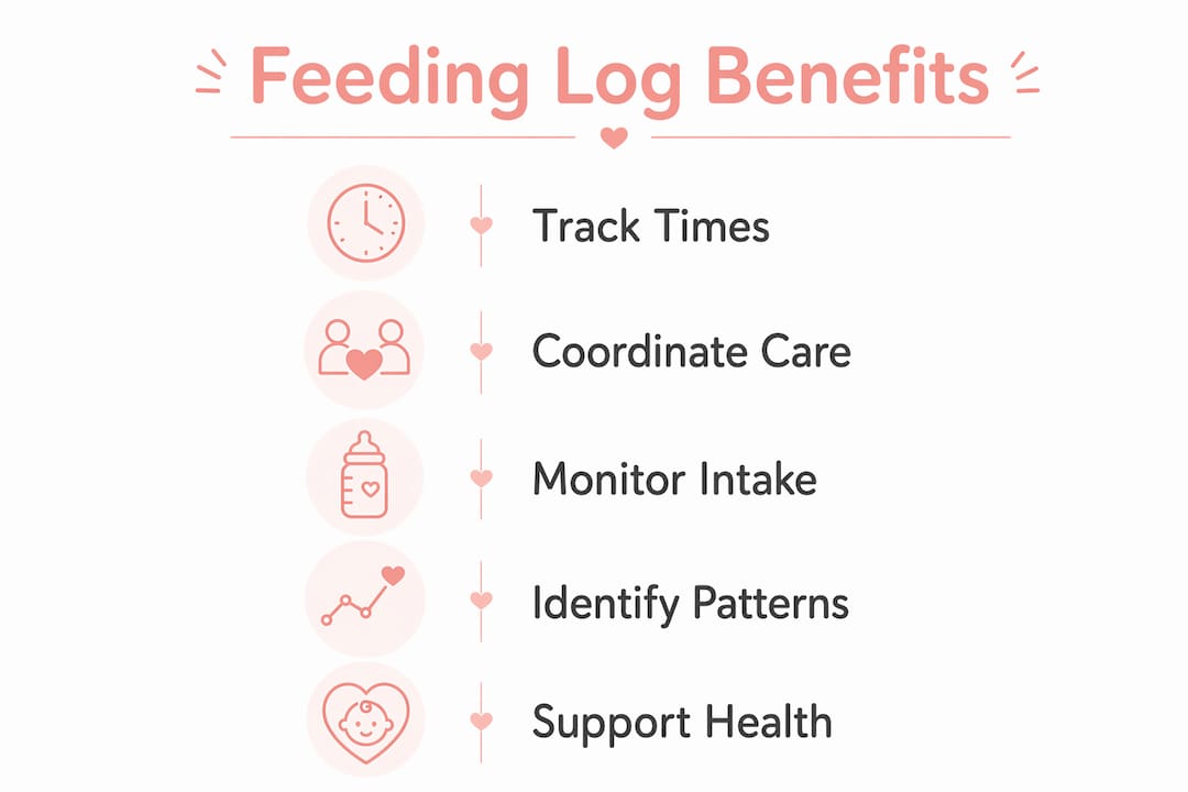 Infographic outlining feeding log benefits for twins